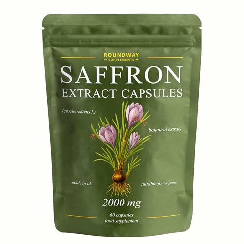 Saffron Supplement | 2000mg High Strength Extract Capsules for Mood Balance & Energy | 60 Capsules, 1 Month Supply | Made in The UK by Roundway Supplements