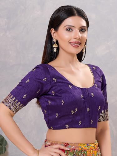 Image of Vamas Women's Silk Padded Self Design Half Sleeve Readymade Saree Blouse (X-1166.ELB)