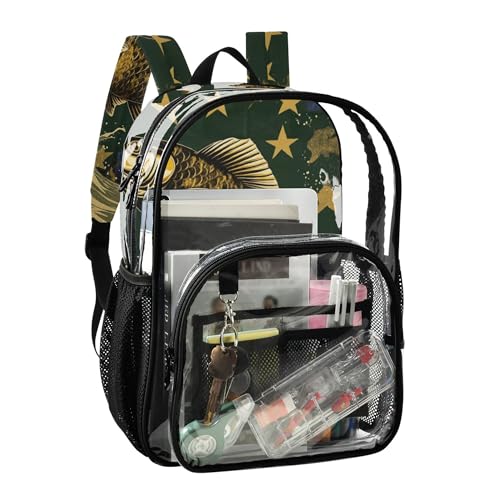 Big Fish Stars Camo Clear Backpack PVC Transparent Backpack Lightweight Book Bag Capacity Clear Bag for Kids Boys Girls2