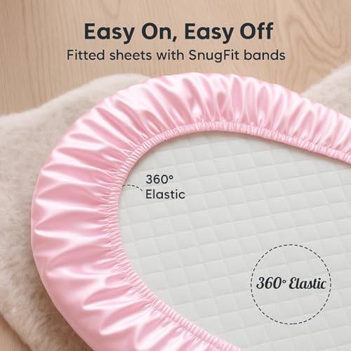 Image of Satin Bassinet Sheets Girl 2 Pack, Great for Baby Hair, Soft Silk Feeling for Cradle Mattress Pad, Gift for Newborn and Infant(Pink & Purple)