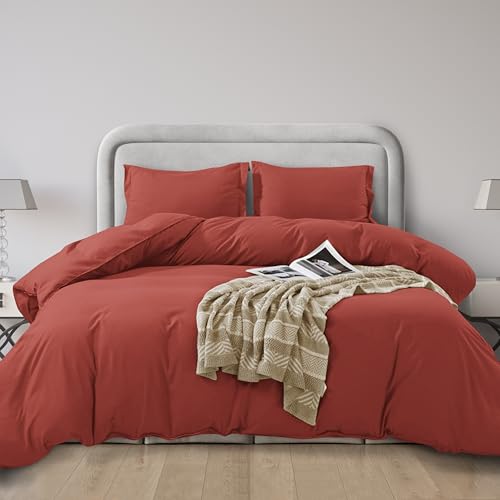 Elegant Comfort Luxury 3-Piece Duvet Cover Set - 1500 Premium Hotel Quality Microfiber Hotel Collection - Comforter Cover with Button Closure and 2 Pillow Shams, Twin/Twin XL, Rust