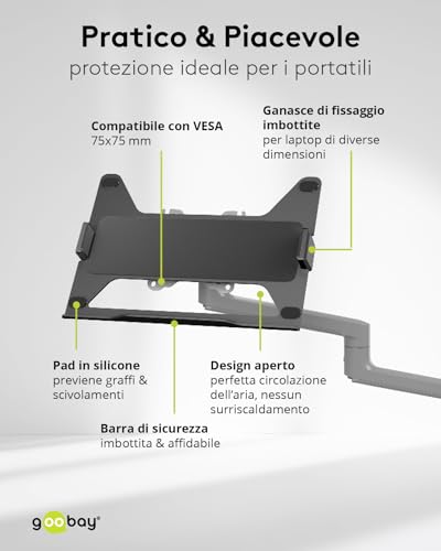 Goobay Deluxe - Supporto Per Monitor Da 17 A 32" Plus Un Computer Portatile, Max. 8 Kg, Vesa 75/100 Mm, Nero 74417 - 6