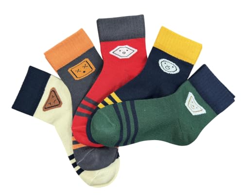 Image of Colourful Socks for Kids, Crew length, Soft Pure Cotton, Lightweight & Breathable, 1 to 9 Years, Pack of 5, Designer socks