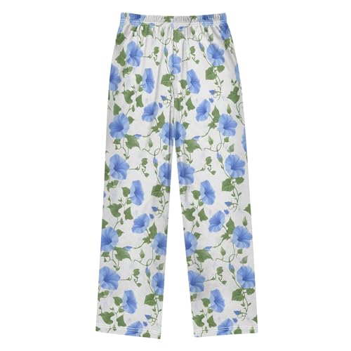 Blue Morning Glory Pajama Pants Lounge Sleep Pants Elastic Waist Long Pajama Bottoms with Pockets for 6-14 Years2