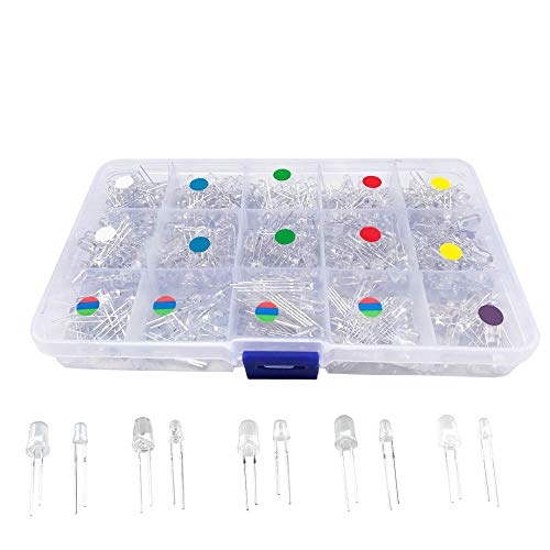 Gasea 475pcs F3 et F5 Mixte LED Diode Électroluminescente Transparent Kit 3mm et 5mm Diode Composants Electroniques Avec Couleur de Lumière Blanc/Rouge/Bleu/Vert/Jaune/UV,RGB