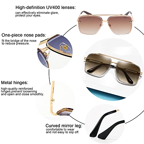 Dollger Oversized Square Aviator Sunglasses for Men Fashion Metal Frame Vintage Gradient Shades Sunglasses UV400 Protection4