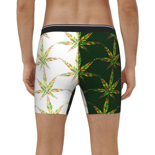 Funky Cannabis-Marijuana Leaf Abstract Men'S Long Leg Boxer Briefs Soft Breathable Quick Dry Underwear3