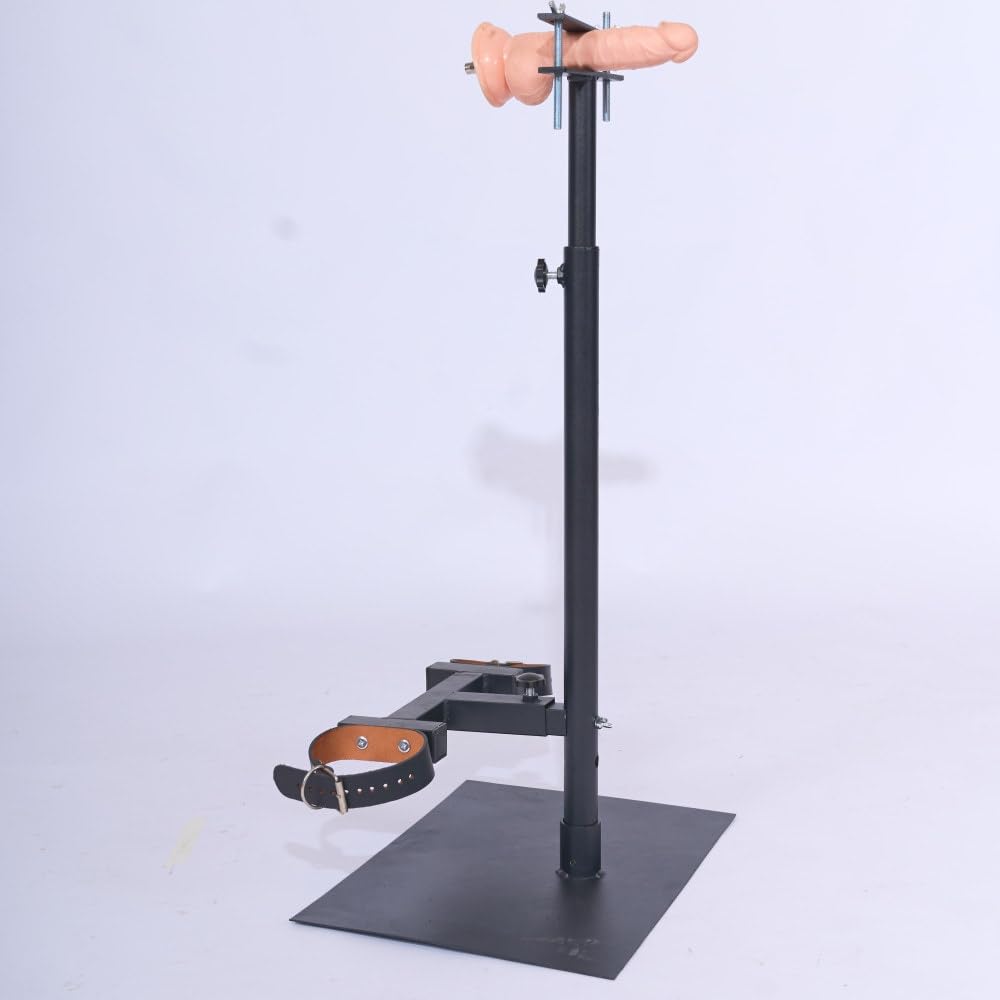Exprimidor de pene de pie sin piedad - exprimidor de testículos BDSM de altura ajustable con esposas de tobillo, prensa de pene para una intensa experiencia bondage para avanzados y principiantes.