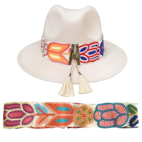 TCOMVEZ Hat Bands for Women Cowboy Hat Band Embroidery Flowers Fedora Western Hat Band