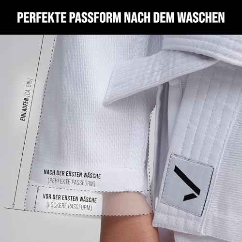 IPPONGEAR Beginner 2 Kinder Judoanzug Kampfsport Anzug inkl Gürtel (Ausrüster der deutschen Nationalmannschaft, Gummizug & Schnürbund an der Hose, 190gr/m² Stoffdichte) weiß