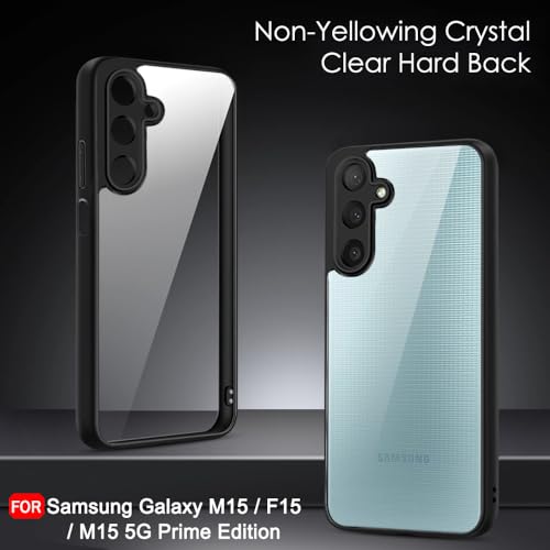 Image of TheGiftKart Hybrid Shockproof Sleek Armor Back Cover Case for Samsung Galaxy M15 / F15 / M15 5G Prime Edition | 360 Protection | Crystal Clear Hard Back Transparent Cover (PC & TPU, Black Bumper)