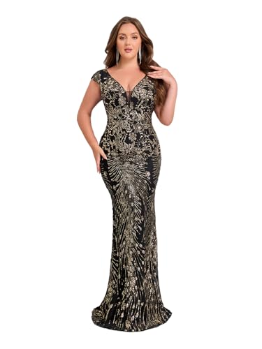 Image of Womens Sequined Long Evening Gown Glamous Sleeveless V-Neck Mermaid Prom Dress for Wedding Party Club Occasions