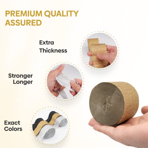 Image of 6 Black Gold Streamers, 492ft Pack of Crepe Paper Party Decorations | Each roll is 82 ft long and 1.8 Inch wide ideal for Birthday Party Decor, Wedding Decorations and Themed Parties