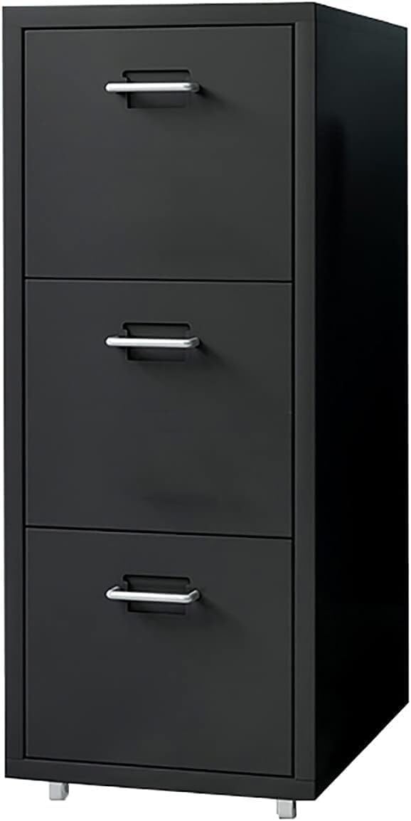Black 3-Drawer File Cabinet for Home Office, 0.8mm Thick Cold-Rolled Steel, Mobile Storage Unit with Casters (Size: 11×16×27 inches)(Pink) (Black 11x16x27inch)