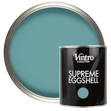 Vintro Paint | Blue Eggshell Paint | for Walls | Wood | Trim | Satin Furniture Paint | Interior & Exterior Use. 1 Litre (Casper - Blue)