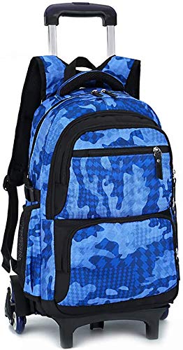 L&WB Camo Papeles Impermeables del Bolso De Escuela De La Carretilla, Una Mochila con Ruedas De Camuflaje Mochila sobre Rodillos para Estudiantes De Equipaje De Mano 6 Rondas Escaleras De Bolsillo,A