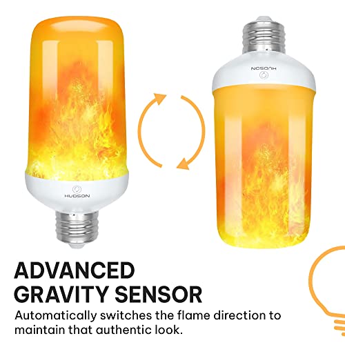 Hudson Led Flame Effect Light Bulbs With 4 Mode Upside Down Effect - 3W Flicker Flame Light Bulb E26/E27 Base (2 Pack) - Flickering Light Bulb Orange Fire Light Flame Bulb For Indoor/Outdoor/Home #TOP3