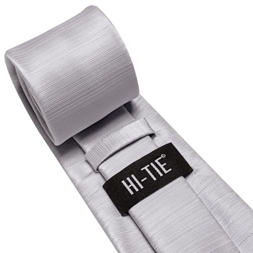 Image of Hi-Tie Men Silk Ties Set with Flower Lapel Pin Necktie Pocket Square Cufflinks for Tuxedo Wedding Business