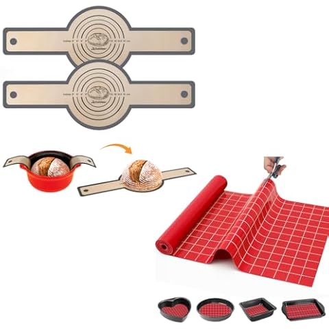 2 Pack Double Thickness Platinum Silicone Bread Sling Dutch OvenBread Sling Dutch Oven + Silicone Baking Mat Roll Cut to Size Cover
