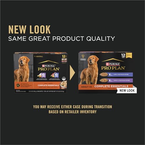 Image of Purina Pro Plan Complete Essentials Wet Dog Food Variety Pack, (12) 13 oz | Lamb & Vegetables and Turkey & Vegetables Entrees, high protein dog food in gravy, supports a healthy immune system
