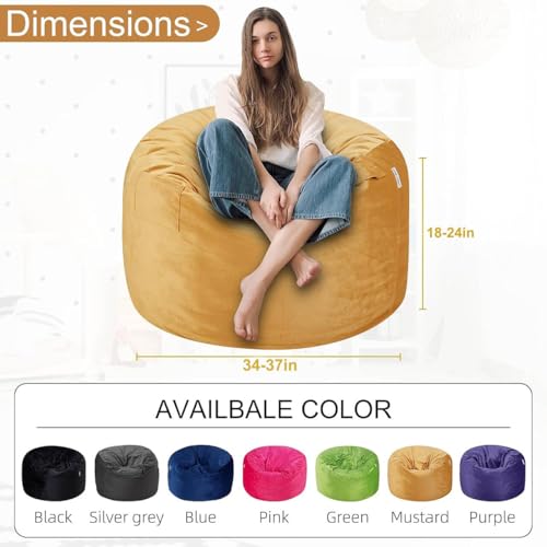 Image of HABUTWAY Bean Bag Chair 3Ft Luxurious Velvet Ultra Soft Fur with High Rebound Memory Foam Bean Bag Chairs for Adults Plush Lazy Sofa with Fluffy Removable Sponge 3' (Mustard)
