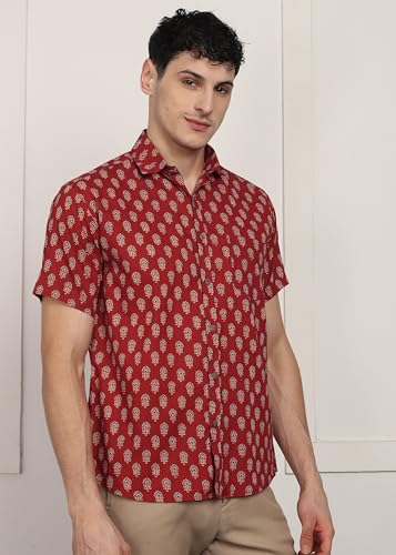 Image of BLOCKS OF INDIA Cotton Hand Block Print Half Sleeves Summer Shirt for Men