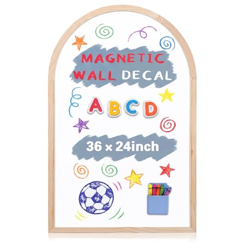 Lincia Dry Erase Board, 36 x 24 Magnetic Erasable Whiteboard, Arched Large Semi-Circular Whiteboard, Gold Rustic Wood Frame, Bohemian Style Design for Home, Classroom, Office, School
