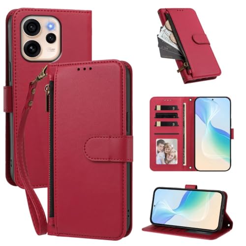 Housse Nokia G20 portefeuille avec fermeture éclair et clapet magnétique rouge