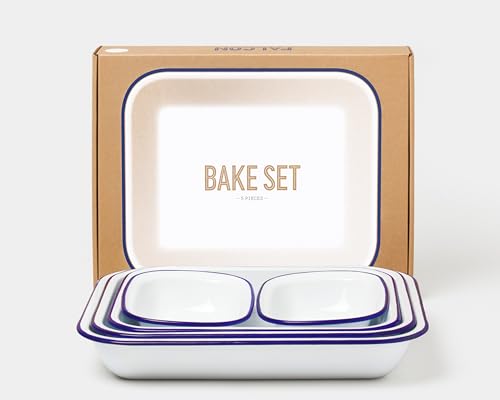 Falcon Enamelware Baking Set, 5-Piece Enamel Bakeware Sets, Large to Small Baking Pans, Non-Toxic,...