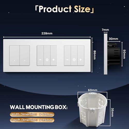 BSEED Smart Lichtschalter mit Doppel WIFI Dimmer Schalter, LED Dimmschalter Unterputz, Kompatibel mit Alexa&Google Home, PC Rahmen,Smarte Zeitpl&auml;ne,2 Fach 1 Weg,Wei&szlig;(Neutralleiter Erforderlich)