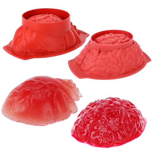 UWILLION 2 Pcs Brain Jello Mold Silicone Human Heart Mold Halloween Jello Molds 3D Brain Gelatin Mold Halloween Cake Pan Realistic Human Organ Molds for Candy Chocolate Jelly or Pudding