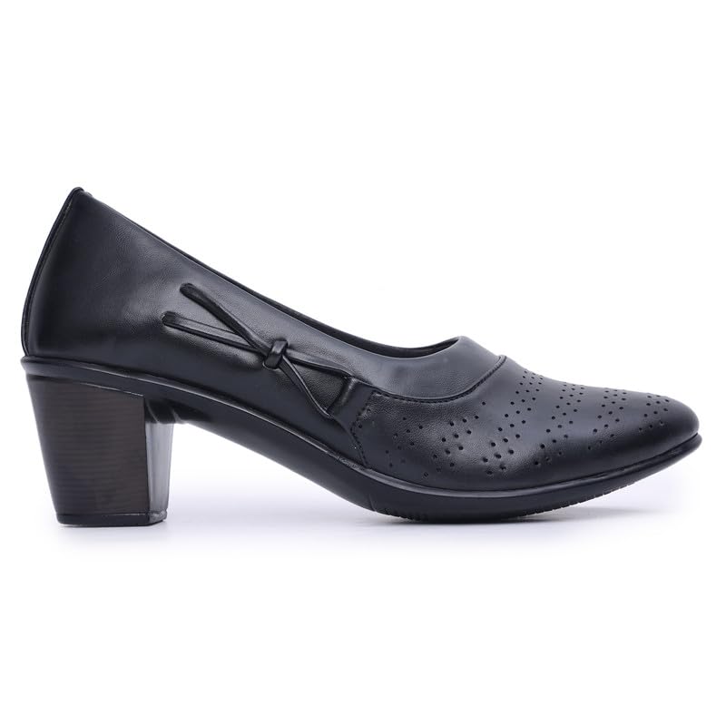 Padchin Women Round Toe Block Heel Black Pumps | Formal and Casual Fashion sandal with Stiletto Heels | Comfortable Casual and Formal Shoes | Stylish and Fashionable Ladies Pump Shoe for Daily Use 2