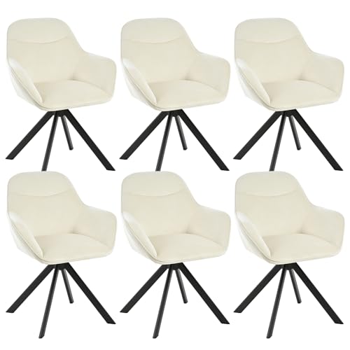 Goeurvant Juego De 6 Sillas De Comedor Giratorias Con Reposabrazos, Tapizadas, Sillas Giratorias, De Terciopelo, Con Patas De Metal Y Respaldo Para Salón, Comedor, Color Blanco Crema Goeurvant Juego De 6 Sillas De Comedor Giratorias Con Reposabrazos, Tapizadas, Sillas Giratorias, De Terciopelo, Con Patas De Metal Y Respaldo Para Salón, Comedor, Color Blanco Crema