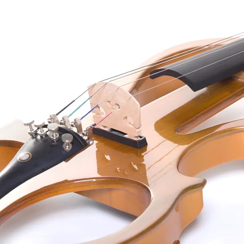 Image of Cecilio 4 /4CEVN-1Y Solid Wood Yellow Maple Metallic Electric /Silent Violin with Ebony Fittings in Style 1 (Full Size)