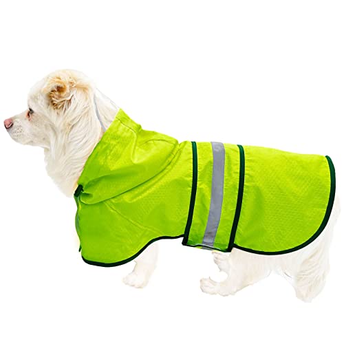 Dog Raincoat Waterproof Reflective Slicker - Lightweight Breathable Hooded Poncho Rain Coat Jacket With Adjustable Belly Strap And Leash Hole For Small Medium Large Dogs (Small, Green) #TOP1