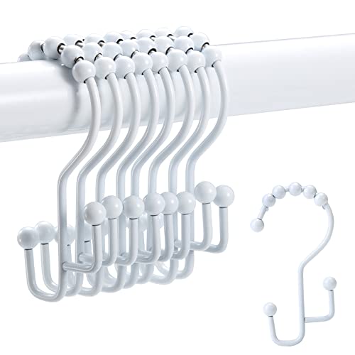 SUTINE Shower Curtain Rings, Double Shower Curtain Hooks, Rust-Resistant Metal Shower Curtain Rings, Free Sliding Stainless Steel Shower Hooks for Shower Curtains & Liners, 12pcs-White