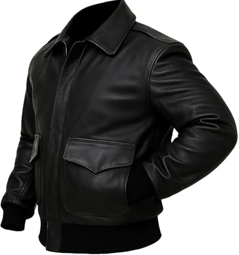 Image of Mens A2 Aviator Cockpit Bomber Leather Jacket - Distressed Pilot Jackets - G1 Fur Collar Flight Leather Jacket