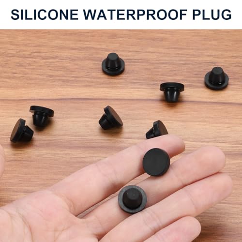 Image of uxcell 10pcs Hole Plug 3 /8 Inch (9.2mm) Button Plugs Fit for 8mm Hole, Snap in Locking Hole Tube Plug Silicone Tube Waterproof Plug Tube Plug, Black