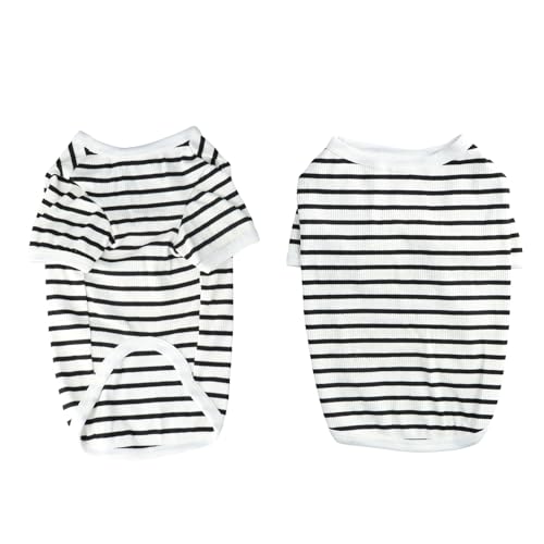 Shengxi Maglioncino Cane T-shirt in Cotone a Righe Per Cani Estivo Traspirante Maglietta con Maniche Magliette Morbido Elasticizzata per Chihuahua Bulldog Piccola Gatti (L)
