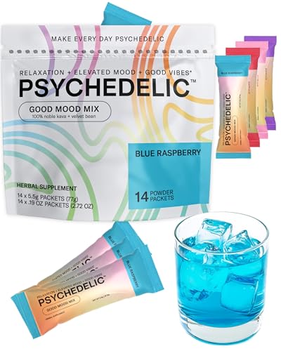 Good Mood Mix - Blue Raspberry - Powder Packets - Calming Kava Drink Mix - Easy Open Single-Serving - Flavored Kava Powder - Mucuna Pruriens - Stevia - Non Alcoholic Adaptogen Mocktails - 14 Stick