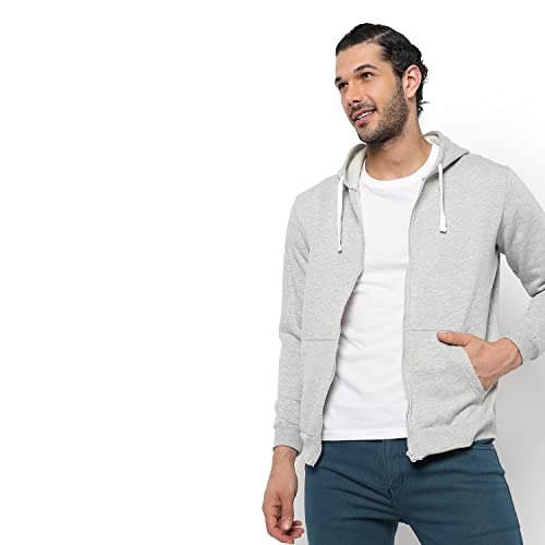 Image of CAHOOT Men's Dark Blue Zip-Front Hoodie with Contrast Drawstring for Casual Wear | Long Sleeve | Hooded Neck | Zipper Closure | Cotton Sweatshirt Crafted with Comfort Fit for Everyday Wear