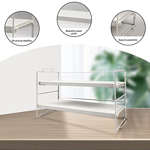Desktop Organizer Shelf, 2 Tier Organizer Storage Shelf, Metal And Wooden Desktop Countertop Bookshelf, Small Display Organizer Shelf For Office, Kitchen, Bedroom, Bathroom, White Board #TOP3