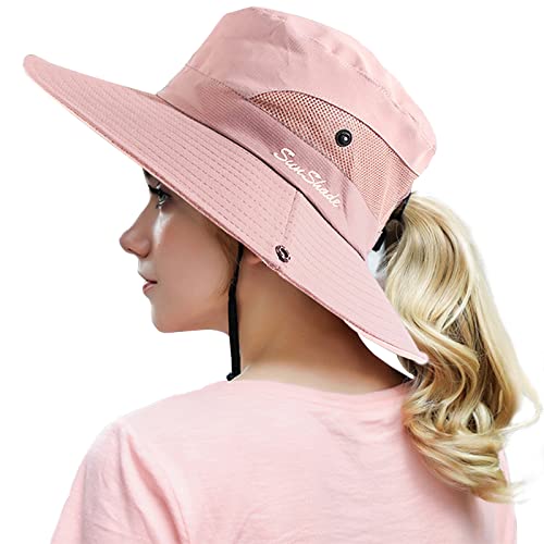 Peicees Women's Beach Fishing Hat Outdoor Uv Protection Foldable Boonie Hats Pink #TOP12