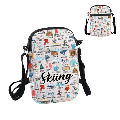 Bolsa cruzada para amantes del esquí con diseño invernal de montaña PYOUL