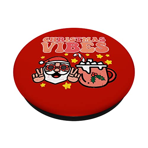 Christmas Vibes Santa Hot Cocoa Retro Xmas Women Girls Kids PopSockets Swappable PopGrip, Black - Image 2