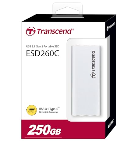 Image of Transcend 250GB External SSD USB 3.1 Gen 2, Type-C, ESD260C Portable External Solid-State Drive,Silver - TS250GESD260C