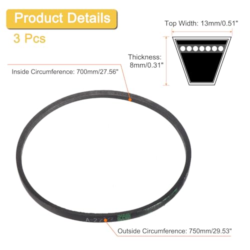 Image of uxcell 3 Pack A27 1 /2 Classic Wrapped V-Belt, 30 inch Outside Circumference, Black, Industrial Rubber V-Belt