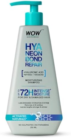 WOW Skin Science HyaNeon Bond Repair Hyaluronic Shampoo for Dry & Damaged Hair | Moisturizing, Sulphate-Free Formula + Peptides & TeraBond™ Technology | 72H Intense Hydration, Shine & Strength | 250ml