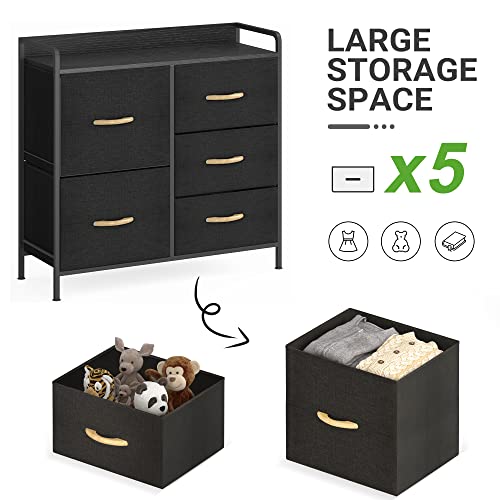JSungo Storage Dresser with Drawers, Portable Dresser with 5 Units for Clothes, Toys, Printer Shelf for Office, Organizer Stand with Removable Drawers for Bedroom, Black - Thumbnail 6