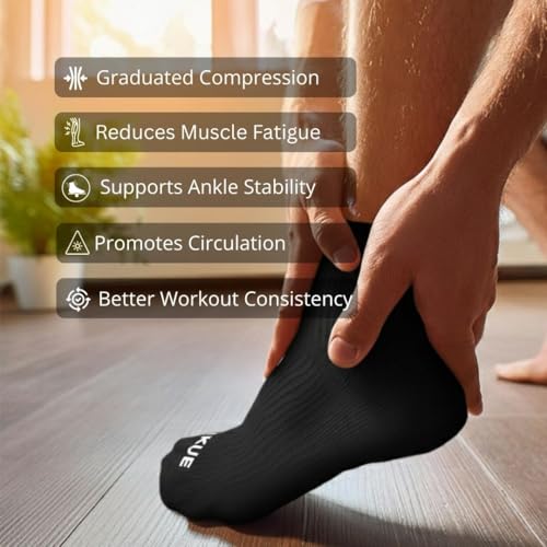 Image of KUE Compression Ankle Socks For Men & Women I Improved Blood Circulation, Pain Relief, Daily Use, Running & Sports, Premium Fabric, Moisture Wicking I Ankle Length Sports Socks